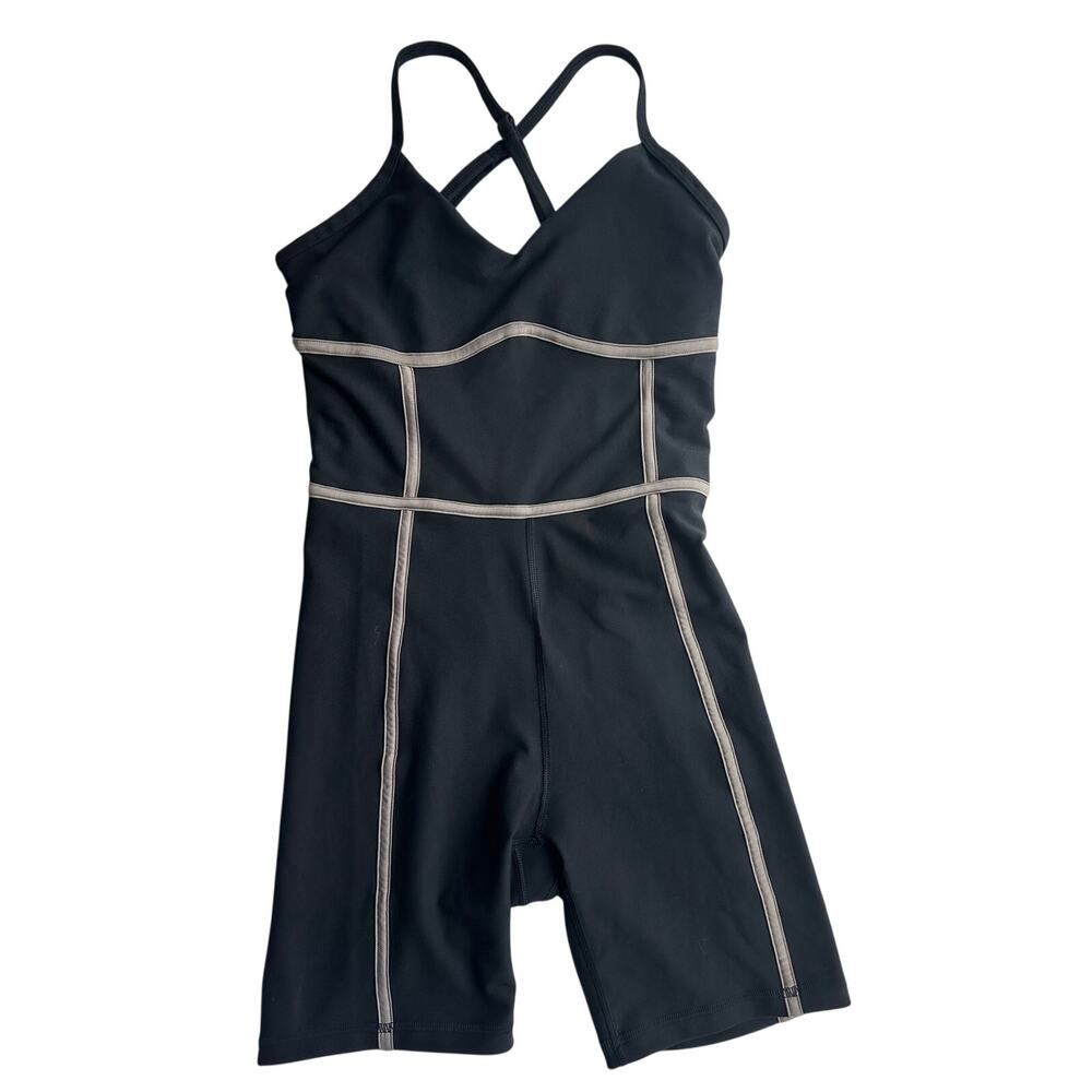 YPB SculptLUX Active Black Contrast Trim  Sculpting Romper One Piece Jumpsuit